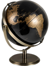 9-inch metallic black world globe with golden details, featuring a sturdy metal stand and 720° rotation for easy.