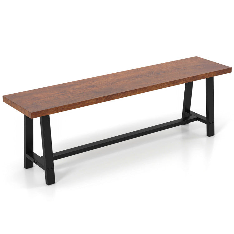 Dining bench with solid wood top and black metal legs, suitable for entryway seating or as a footrest.