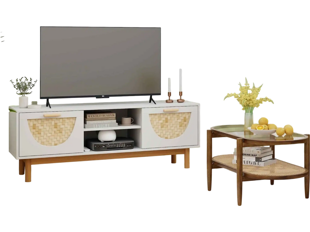 Modern Living Room Furniture Set: TV Stand + Sofa + Coffee Table + Side Table