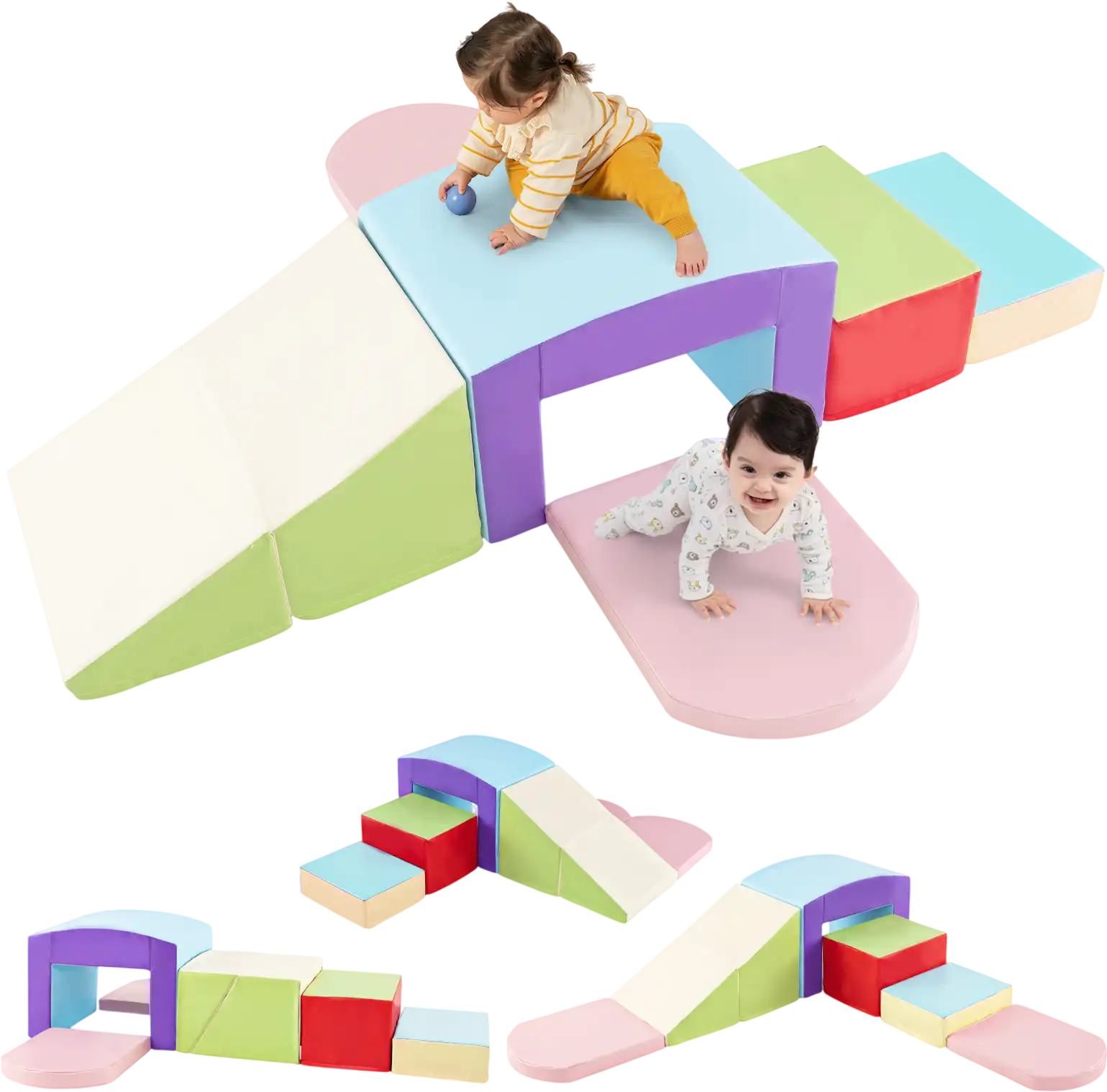 Costway 6-Piece Toddler Soft Play Foam Climbing Blocks with Tunnel Slide Set 674821935 New