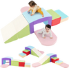 Colorful foam climbing blocks with tunnel for toddlers, promoting motor skills and creative play in indoor spaces.