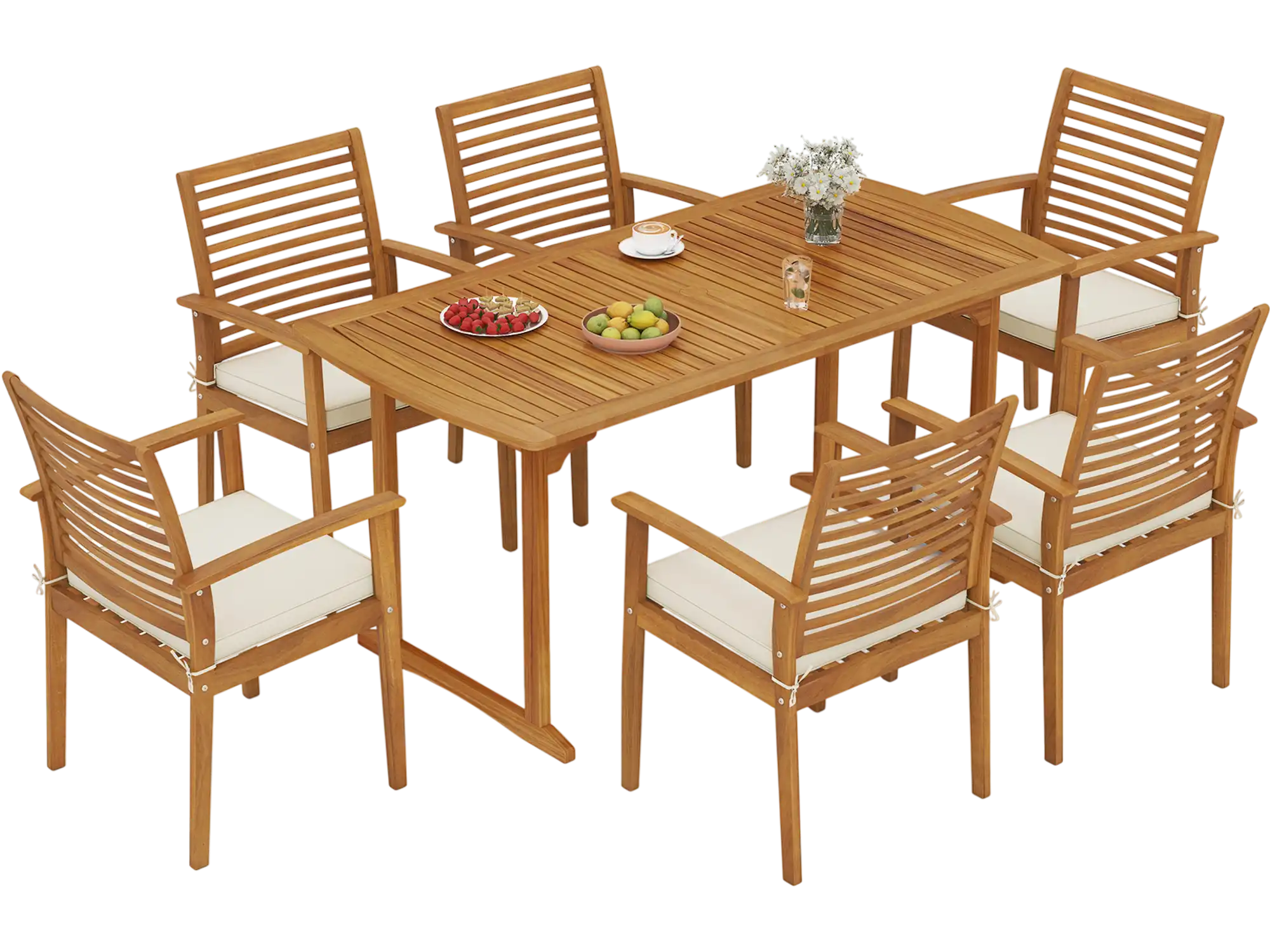Costway 7-Piece Acacia Wood Patio Dining Set w/ Umbrella Hole 56942348 New