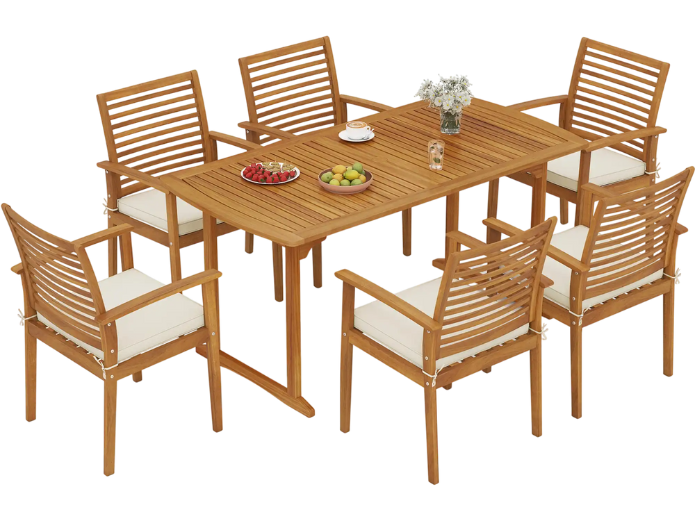 Acacia Wood 7-Piece Patio Dining Set with Umbrella Hole
