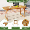 Acacia wood patio dining table with slatted design, smooth curved edges, and umbrella hole for outdoor gatherings.