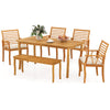 Acacia wood outdoor dining set with table, bench, and chairs, featuring a 1.97-inch umbrella hole for patio use.