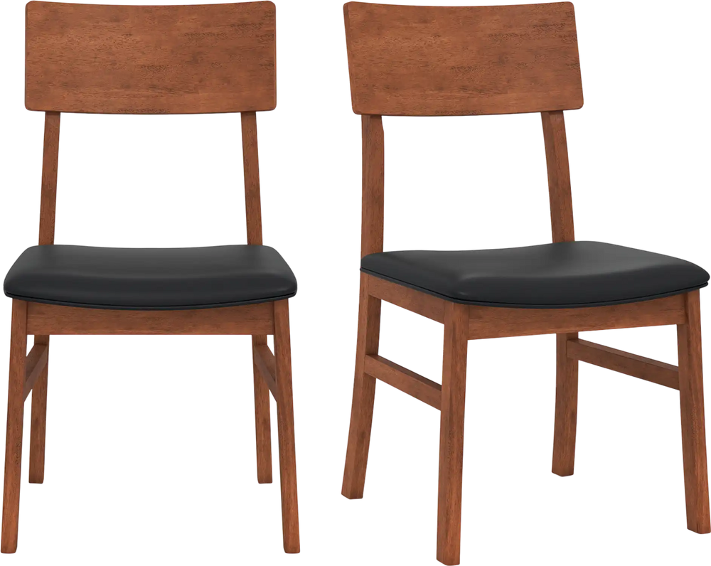 Single dining chair showcasing a rubber wood leg and black faux leather seat, designed for comfort and durability in.