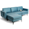 Modular L-shaped sectional sofa in blue with thick cushions and reversible chaise, perfect for stylish living room.
