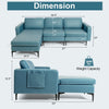 Modular L-shaped sectional sofa in blue with reversible chaise, ergonomic design, and hidden storage for living room.