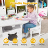 Kids table and chairs set with cat house, ideal for drawing, reading, and eating, featuring detachable storage bins.