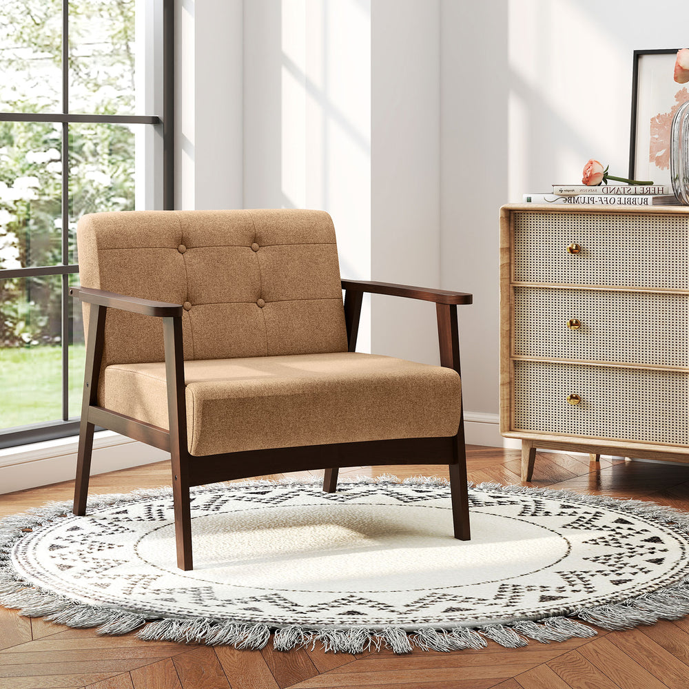 Rubber Wood Frame Accent Chair with Armrest for Living Room-Beige - Gallery View 1 of 9