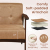 Beige rubber wood frame accent chair with supportive armrests and button tufting, perfect for living rooms or home.