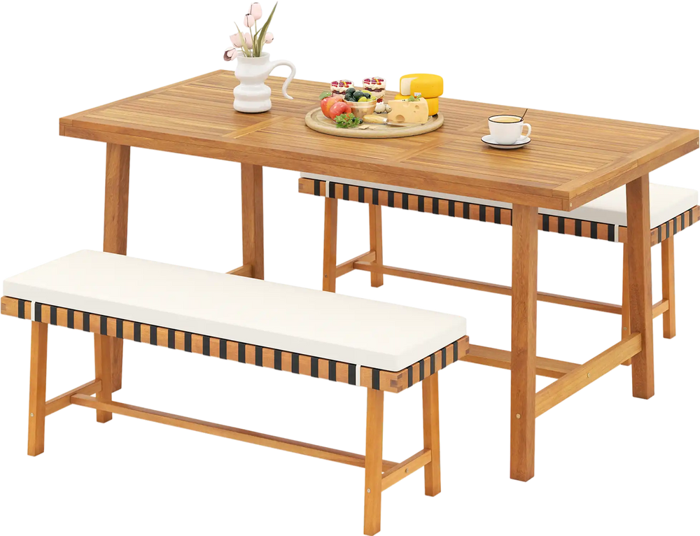 3-Piece Patio Dining Set for 4 People Farmhouse Furniture