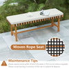 Rectangular table from a 3-piece patio dining set, featuring woven rope seats and solid acacia wood for outdoor.