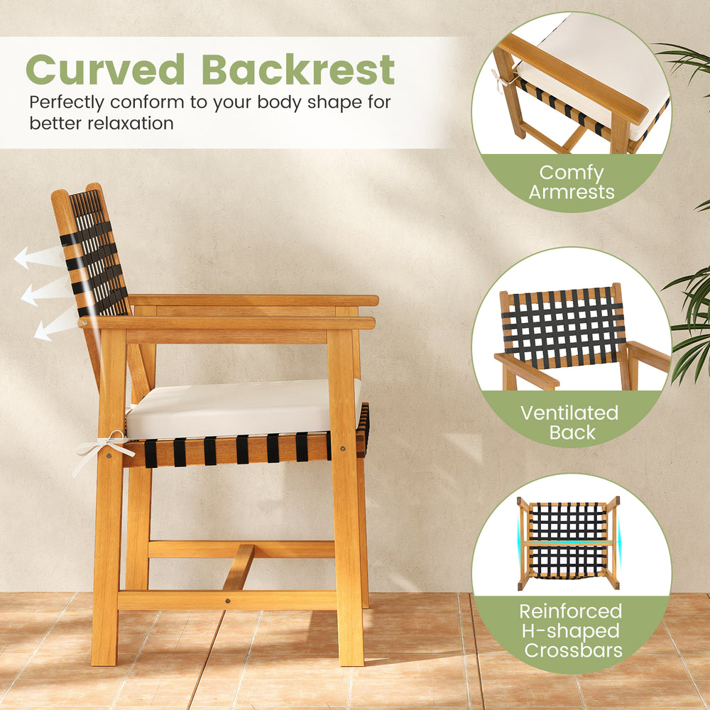 Curved backrest armchair from a 7-piece patio dining set, crafted from solid acacia wood for outdoor comfort and style.