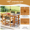 1.97" umbrella hole detail of the 7-piece patio dining set, featuring a wooden block for protection and an additional.