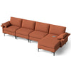 L-shaped sectional sofa in rust color with USB ports, featuring a reversible chaise for modern living room comfort.