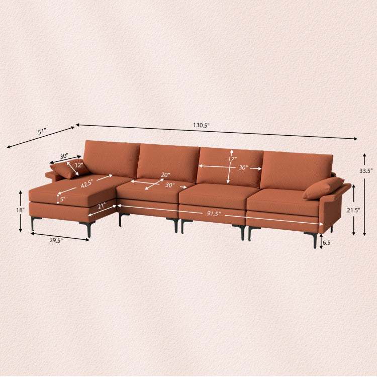 L-shaped sectional sofa with reversible chaise, soft cushions, and USB ports, ideal for modern living room setups.