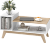 43-inch white coffee table with stepped tabletop and open storage compartments, perfect for living room or study use.