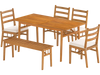 6 Pieces Patio Acacia Wood Dining Set with Bench Rectangular Table and Chairs