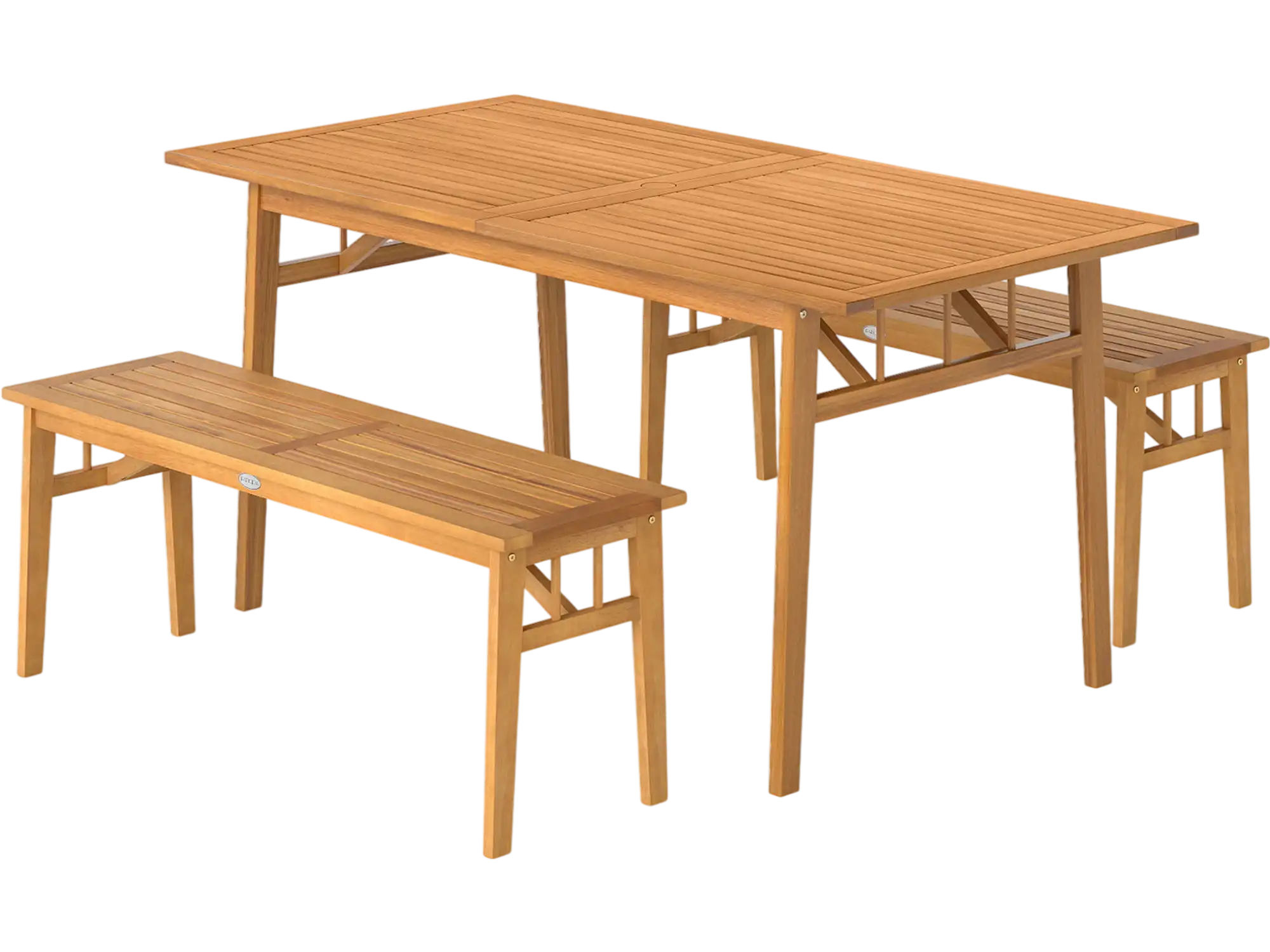 Costway 3-Pc Acacia Wood Outdoor Patio Dining Set Table & 2 Benches 37222323 New