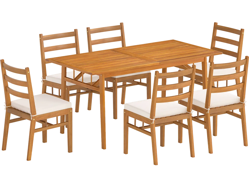7 Pieces Patio Acacia Wood Dining Set Outdoor Rectangular Table and Chairs Set