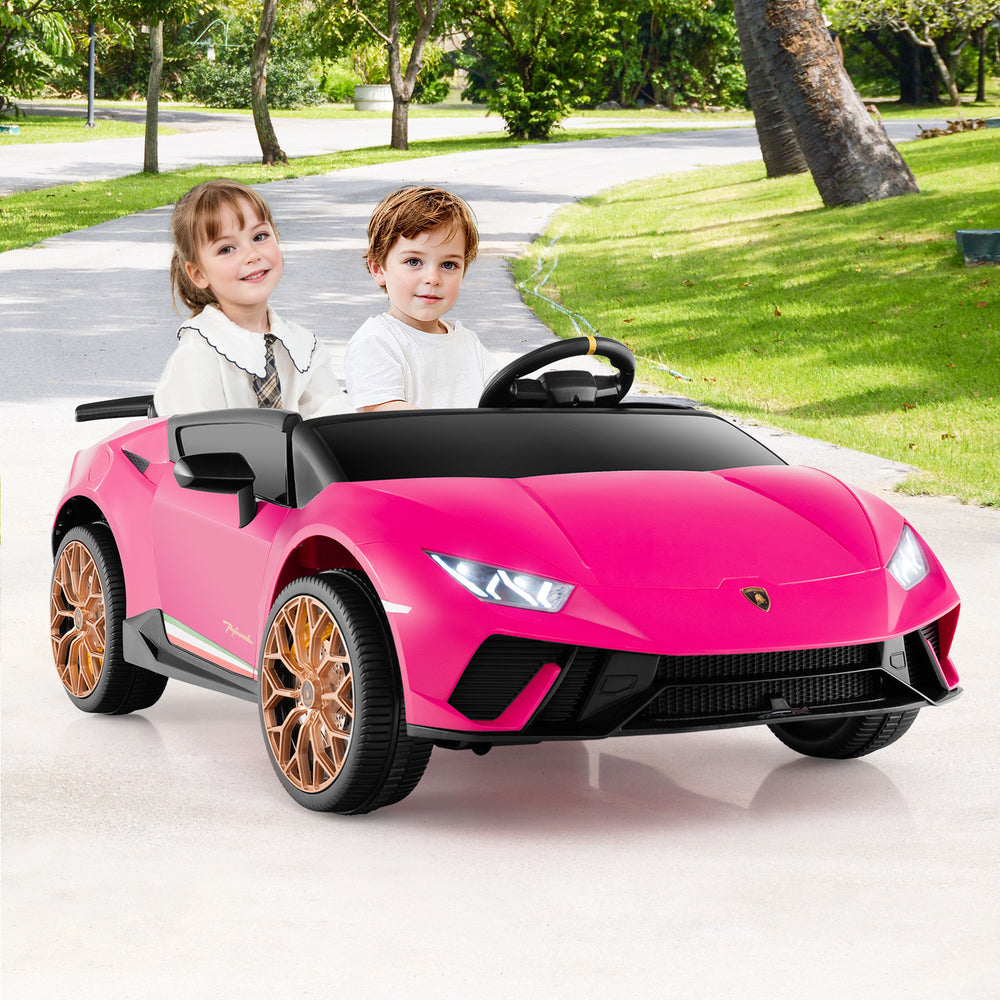24V Ride-on Car for Kids 4WD 2-Seater Licensed Lamborghini Electric Vehicles with Music-Pink - Gallery View 1 of 12