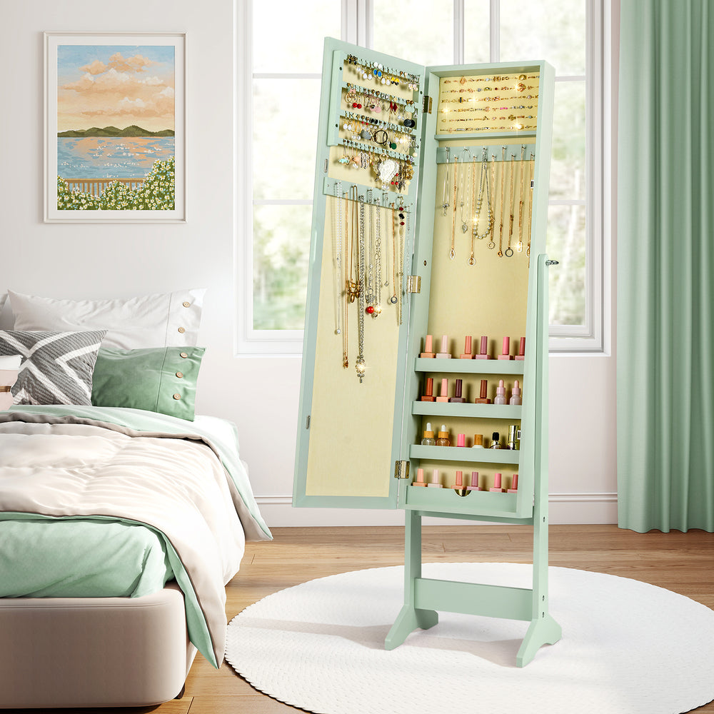 Mirrored Standing Jewelry Cabinet Storage Box-Green - Gallery View 1 of 11
