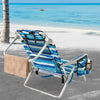 Folding beach chair with adjustable backrest, lightweight aluminum frame, and side pocket for easy outdoor relaxation.