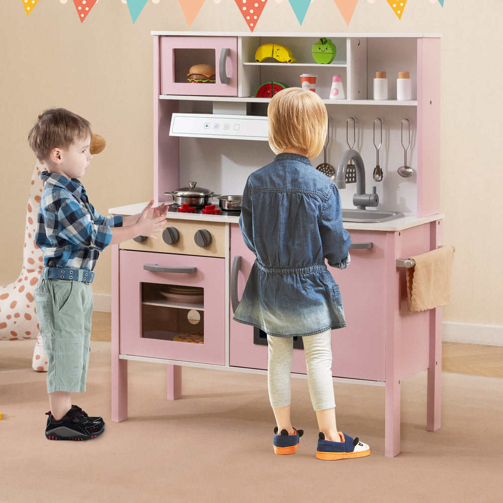 Wooden Pretend Play Kitchen Set for Toddlers-White and Pink - Gallery View 1 of 11