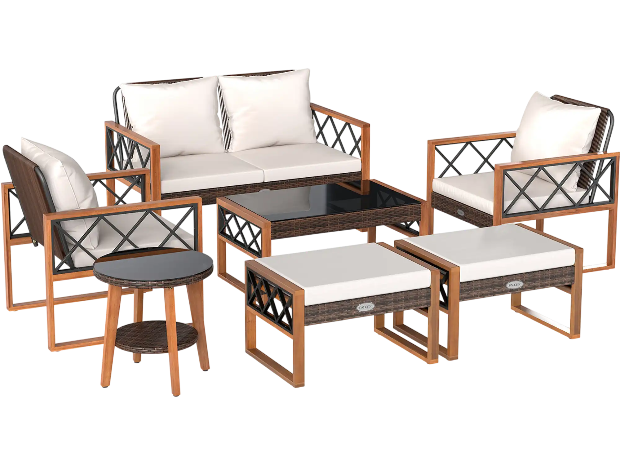 Costway 7-Piece PE Wicker Acacia Wood Outdoor Patio Conversation Set 92040885 New