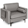 Accent chair in gray with ergonomic armrests and padded cushion, perfect for stylish living room decor.
