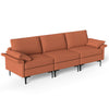Stylish 3-seat sofa in orange with ergonomic armrests and padded cushions for comfortable living room seating.