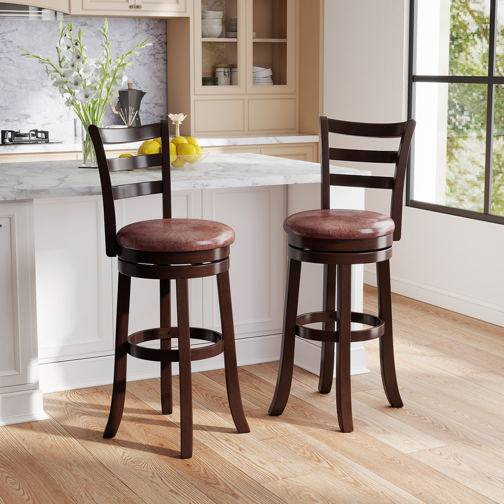 Counter Height Swivel Barstools Set of 2 with Faux Leather Seat and Wrap-around Footrest-29 - Gallery View 1 of 10