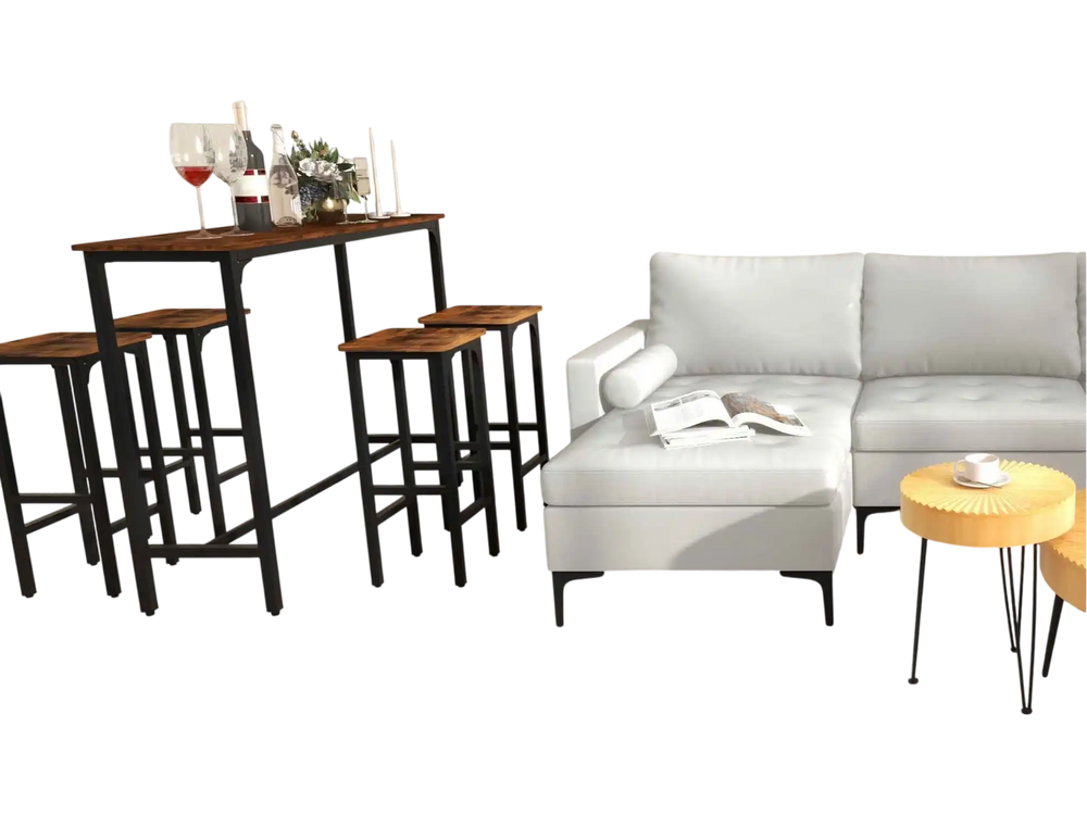 8-Piece Complete Industrial and Modern Living and Dining Room Set
