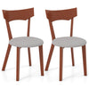 Set of two solid rubber wood dining chairs with soft padded cushions and ergonomic backrests for comfortable seating.