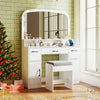 Vanity Desk Makeup Table with Stool 3-Color Lights and Charging Station-White - Gallery View 1 of 12