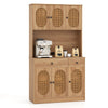 Pantry cabinet with hutch in natural finish, showcasing the spacious top shelf and built-in charging station for.