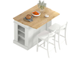 3-Piece Kitchen Furniture Set: Kitchen Island + 2 Bar Stools + Narrow Storage Cart