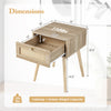 Rattan nightstand with drawer, measuring 16" x 21.5", featuring a weight capacity of 110 lbs for stylish bedroom.