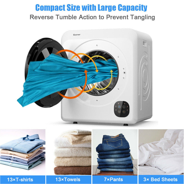 Multi-functional 1700W tumble dryer showing compact design and large capacity, ideal for various laundry needs.