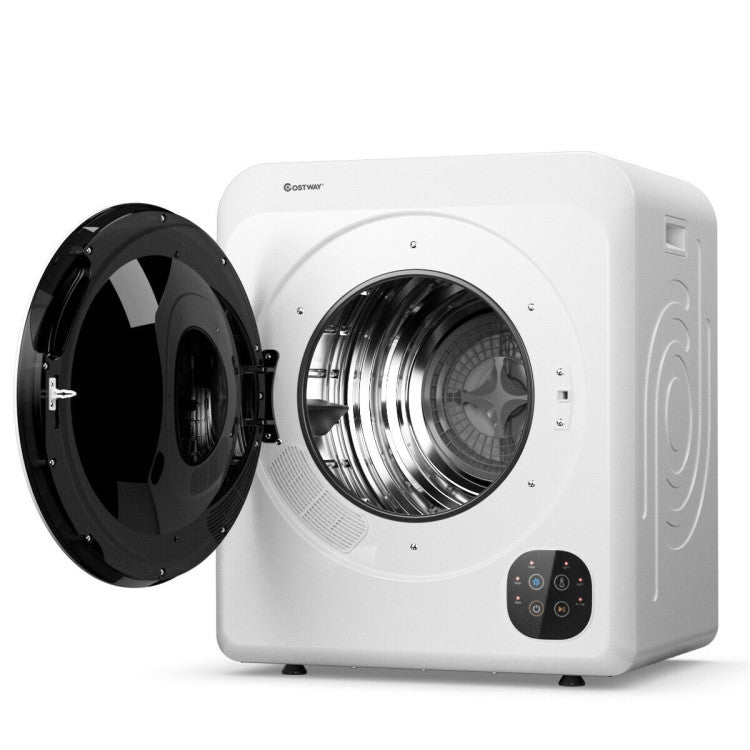 Multi-functional 1700W tumble dryer with open door, featuring multiple clothing care programs for versatile laundry.