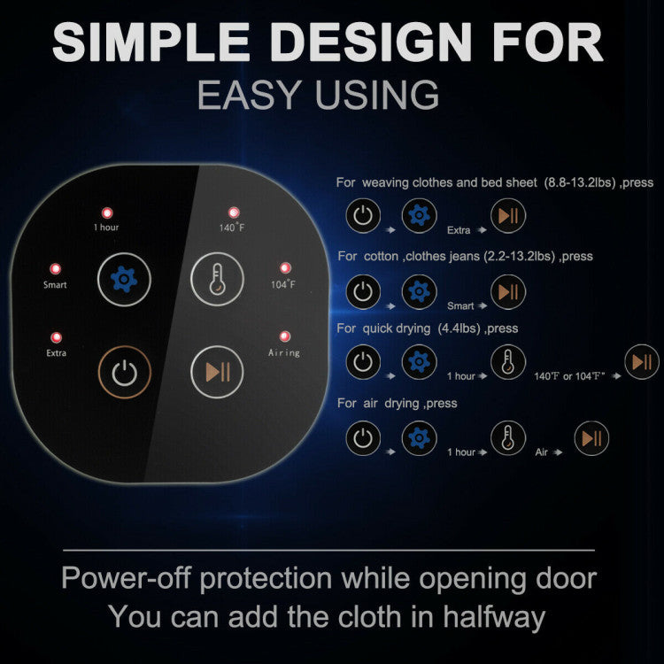 Control panel of the Easy Operation 1700W Electric Tumble Dryer with simple dials for easy program selection.