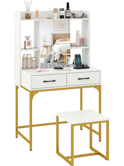 Costway Vanity Desk w/ Storage Drawers & Charging Station 80262502 New