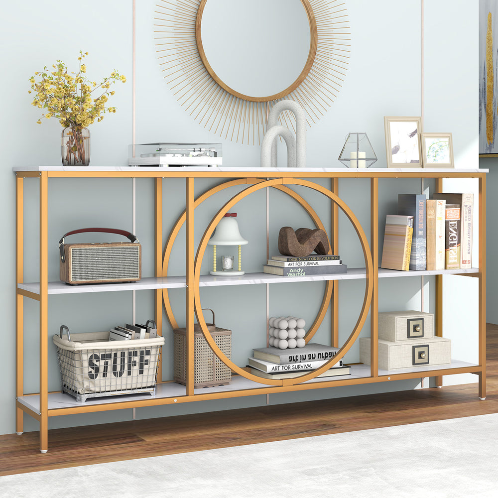 3-Tier Console Table with Faux Marble Top and Storage Shelves for Hallway Living Room-White - Gallery View 1 of 11