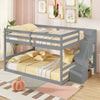 Solid Wood Full Over Full Low Bunk Bed with Storage Stairs-Gray - Gallery View 1 of 11