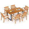 Top view of the 63” acacia wood dining table with 6 armchairs, showcasing rustic design and comfortable seating for.