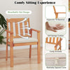 Acacia wood armchair with breathable slat design and soft sponge cushion for comfortable patio dining.