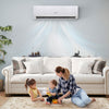Mini split heat pump mounted on the wall, providing efficient heating and cooling for a cozy living room setting.