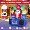 Inflatable DJ Santa with rotating music light and flashing LEDs, 6 feet tall, perfect for festive outdoor displays.