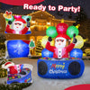 Inflatable DJ Santa with rotating music light and flashing LEDs, perfect for festive outdoor parties and events.